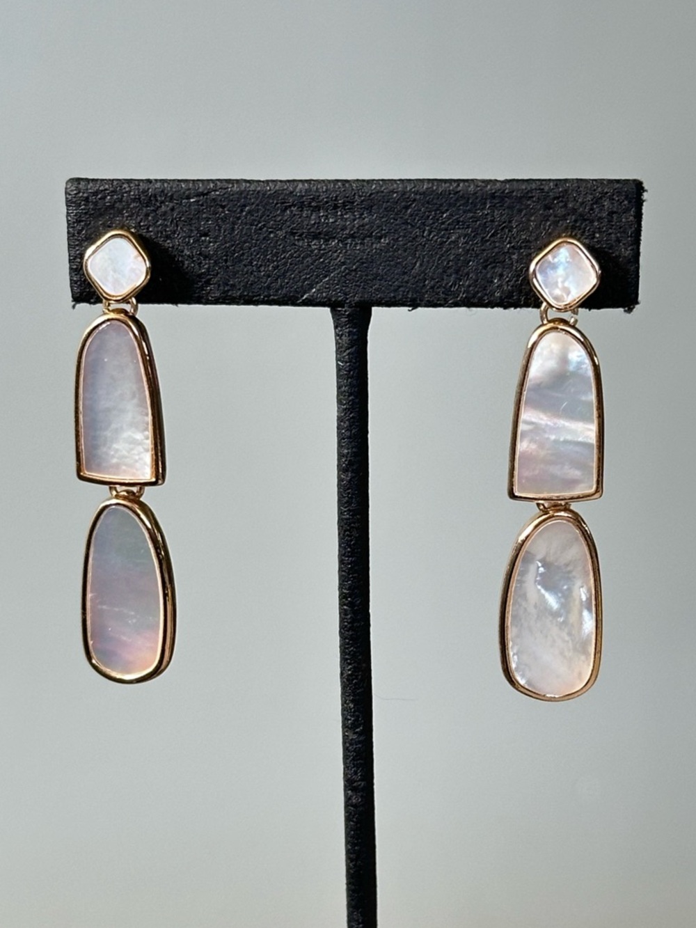 Gold Plate Mother of Pearl Drop Post Earrings Iridescent Tropical Mermaid Modern